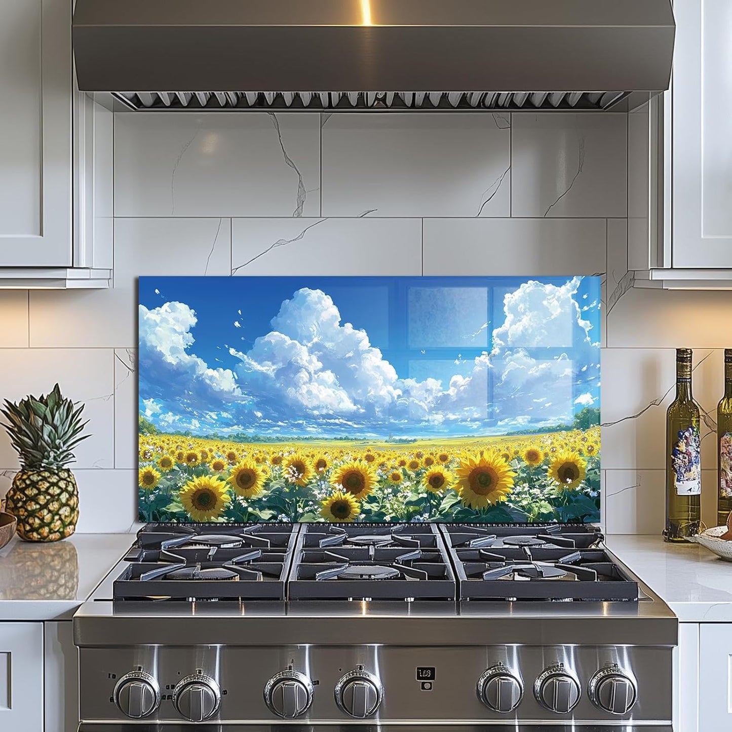 Sunflower Tempered Glass Kitchen Backsplash