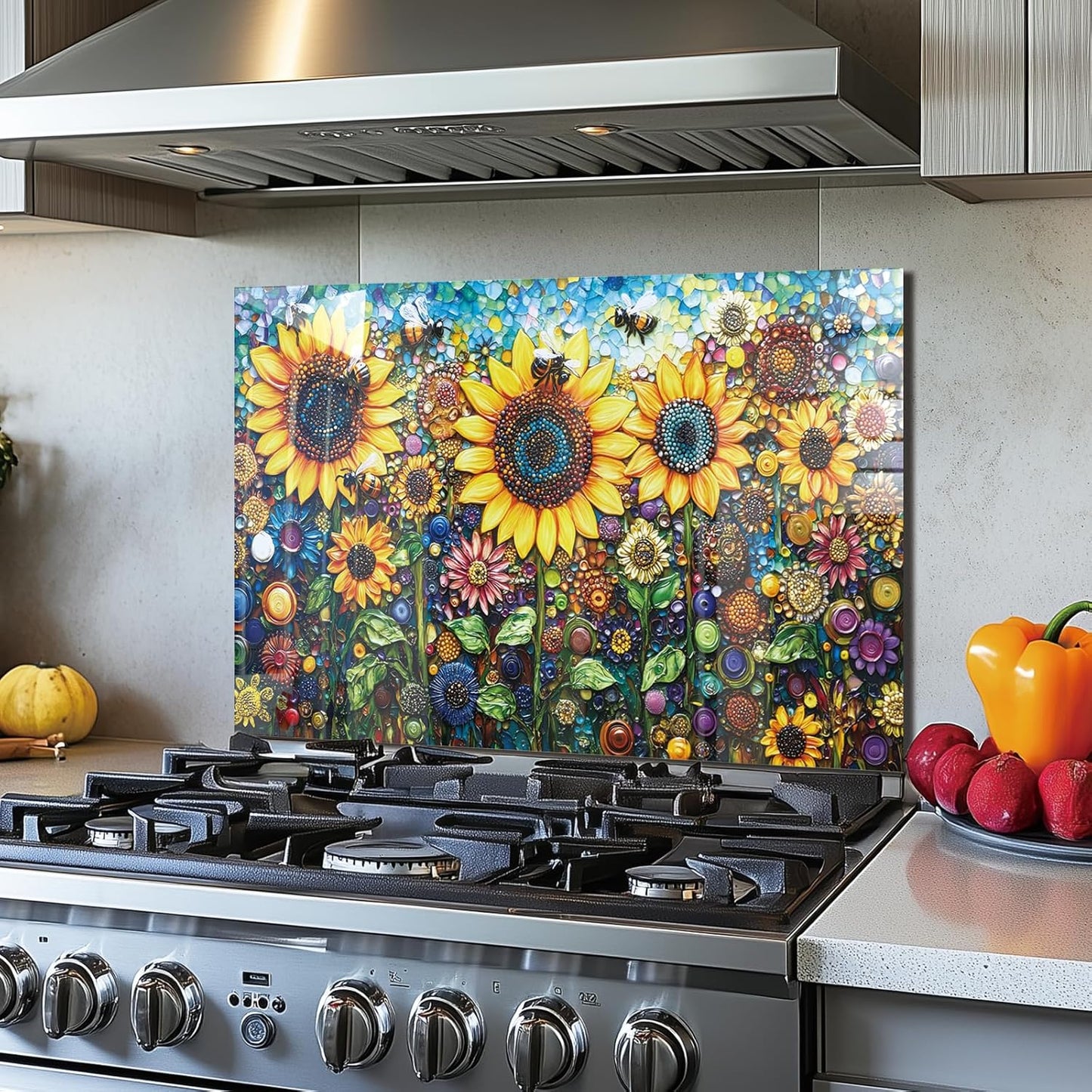 Tempered Glass Sunflower Stove Backsplash Top Cover