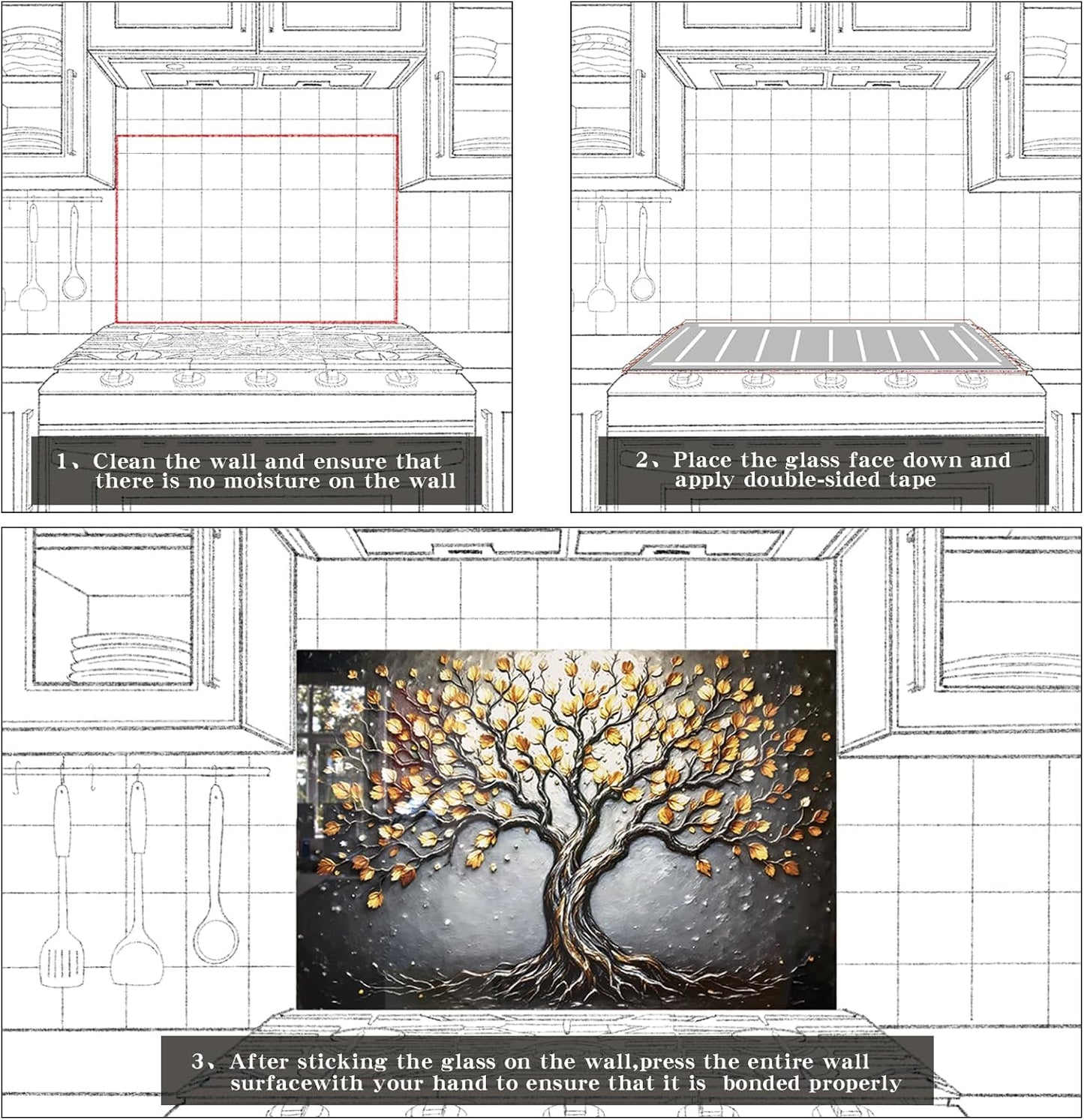 Tempered Glass Stove Splashback Protector- Tree of Life Design