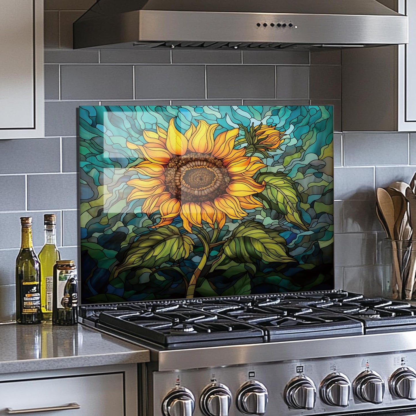 Sunflower - Tempered Glass Backsplash for Kitchen