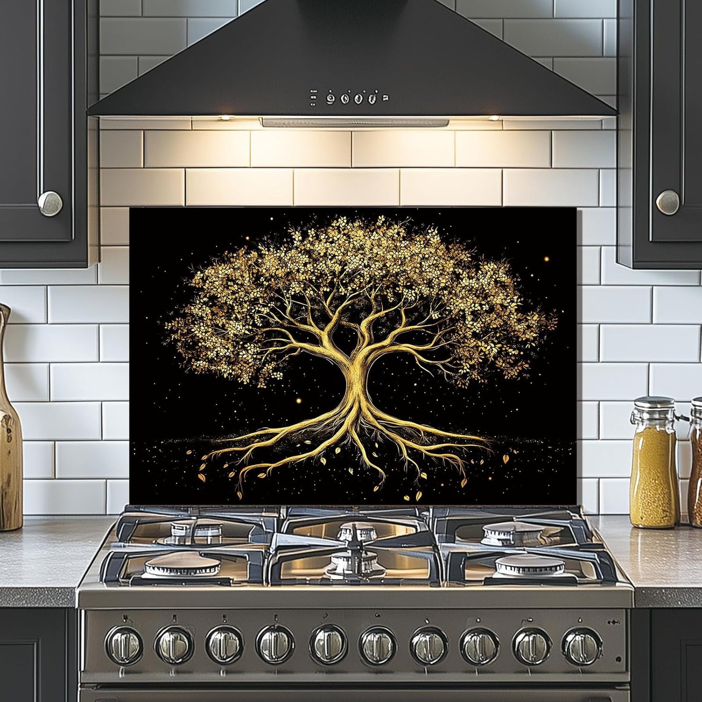 Tree of Life Tempered Glass Kitchen Backsplash