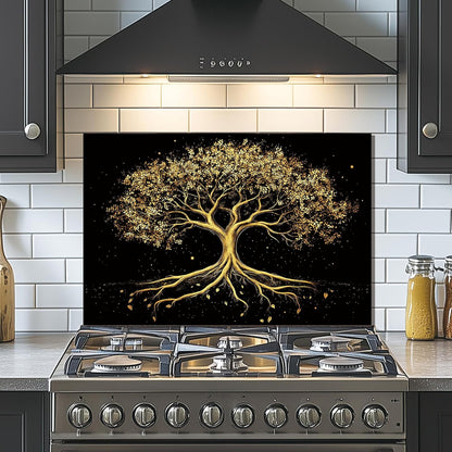 Tree of Life Tempered Glass Kitchen Backsplash