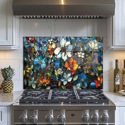 Pixel Flower Tempered Glass Kitchen Backsplash