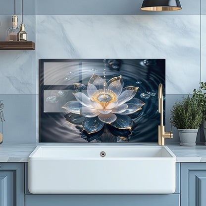 Lotus Flower - Tempered Glass Backsplash for Kitchen