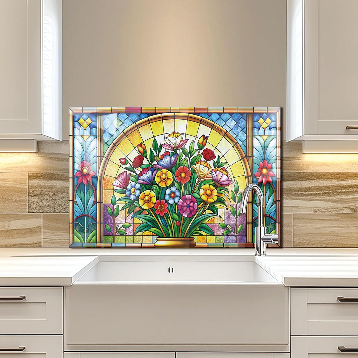 Mosaic Window Tempered Glass Kitchen Backsplash lifestyle view