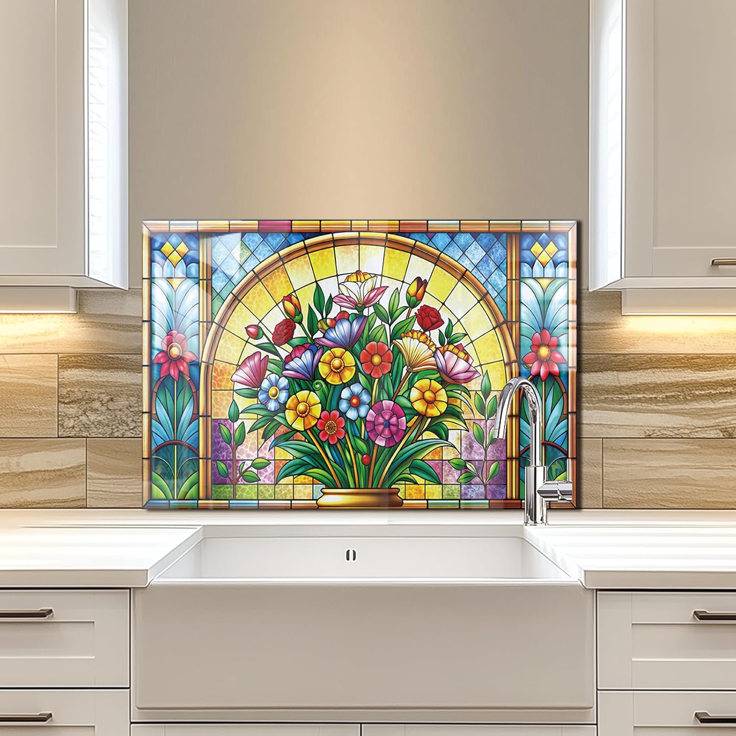 Mosaic Window Tempered Glass Kitchen Backsplash lifestyle view