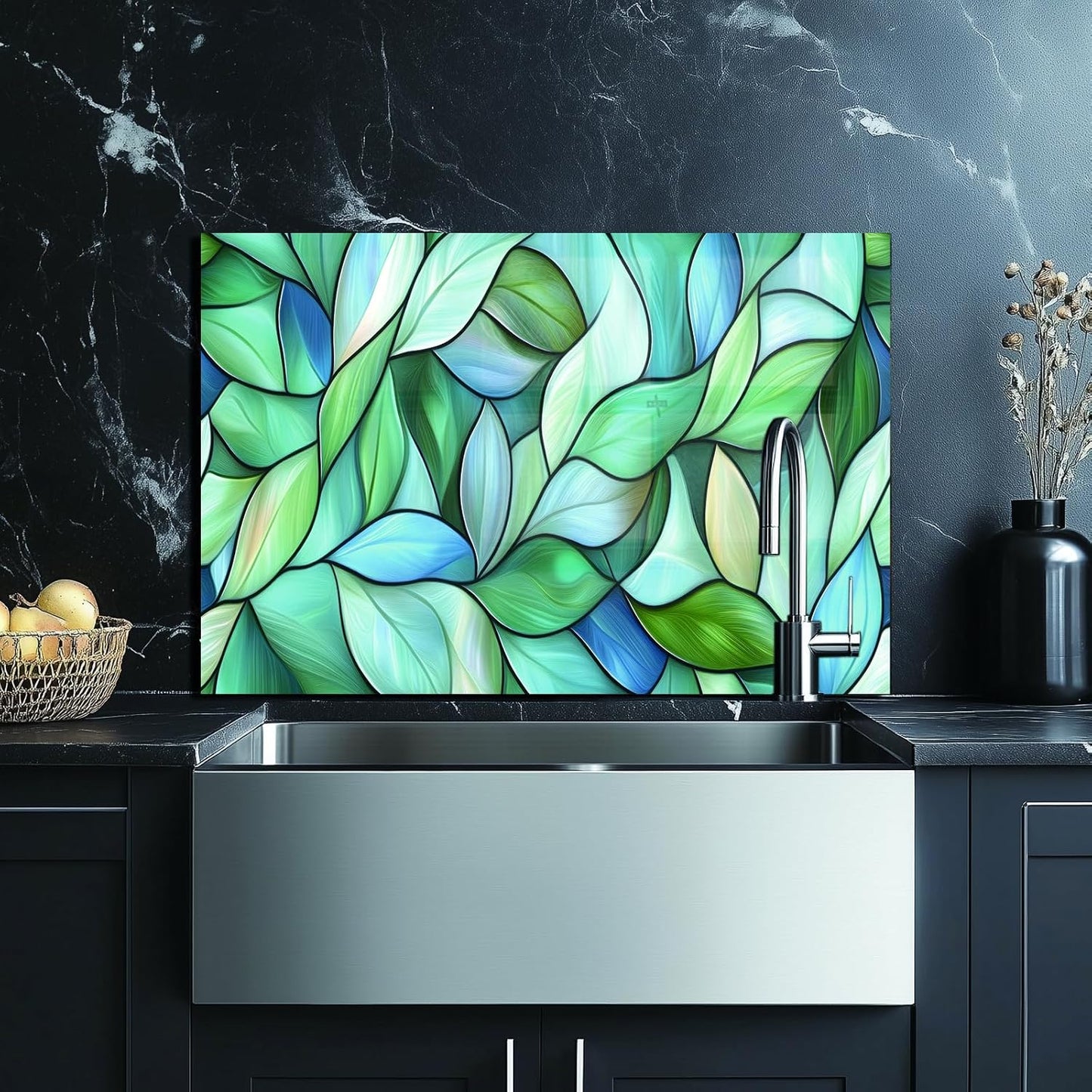 Leaves Tempered Glass Kitchen Backsplash