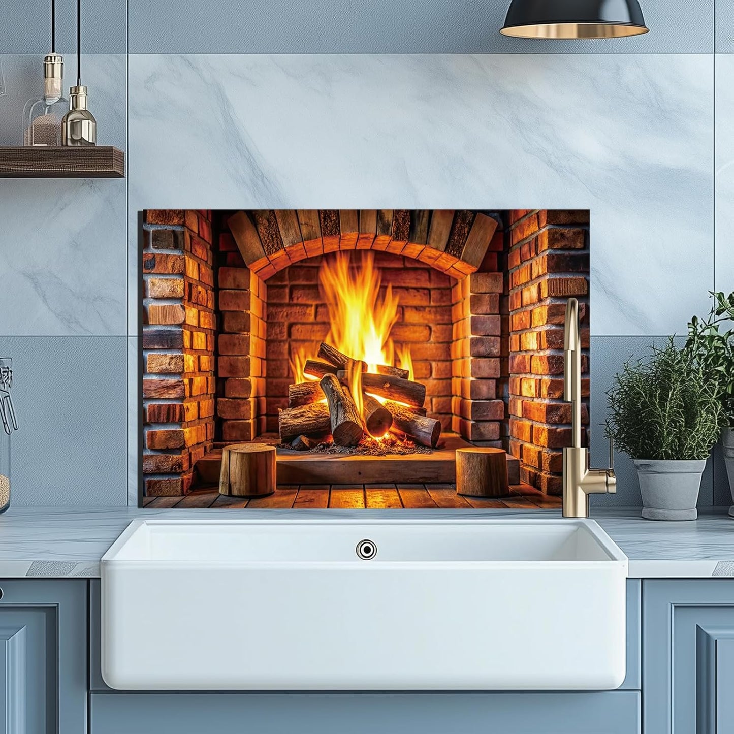 Fireplace Tempered Glass Kitchen Backsplash