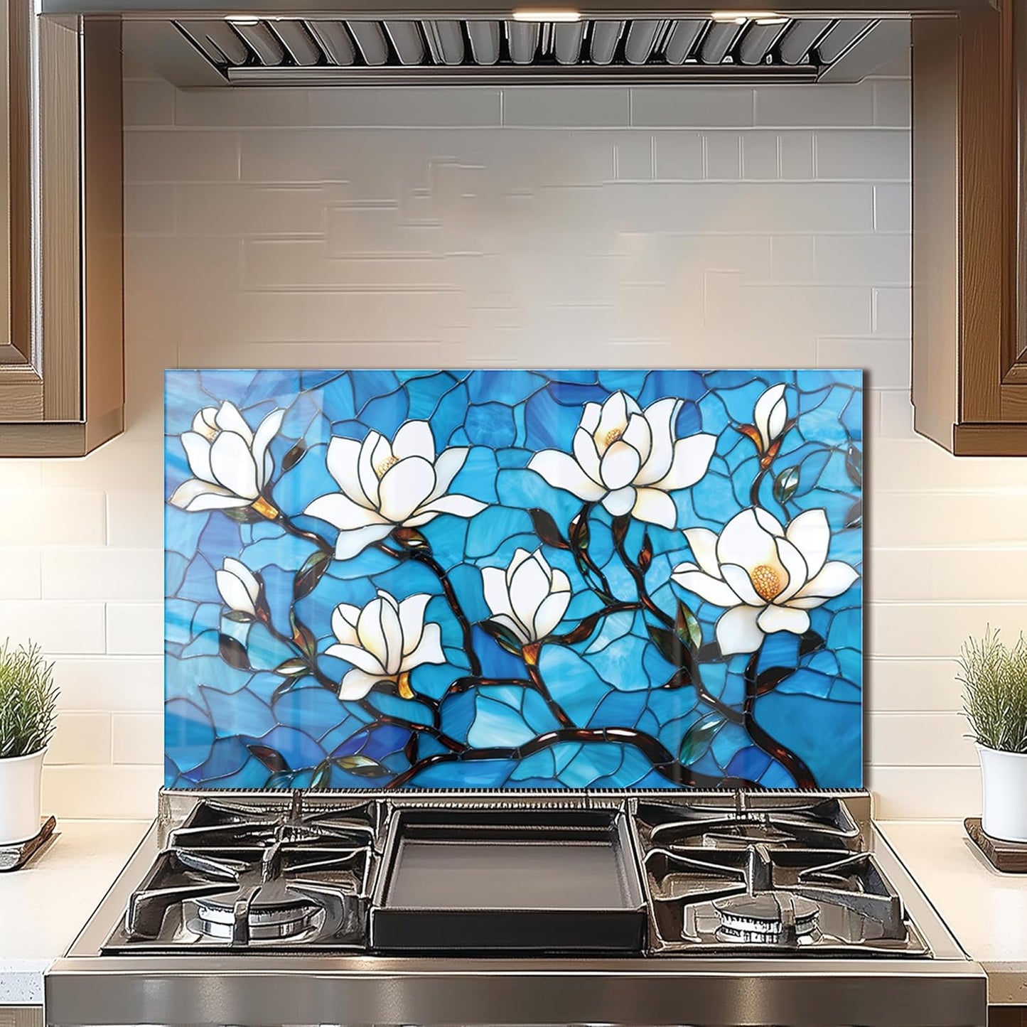 Lotus Tempered Glass Kitchen Backsplash