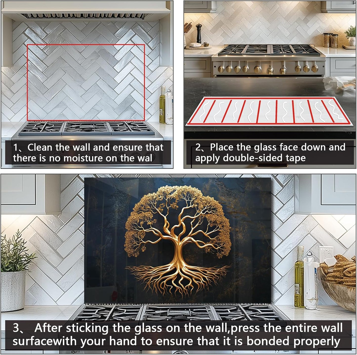 Tempered Glass Tree of Life Kitchen Wall Decor Splashback