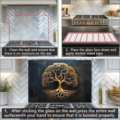 Tempered Glass Tree of Life Kitchen Wall Decor Splashback
