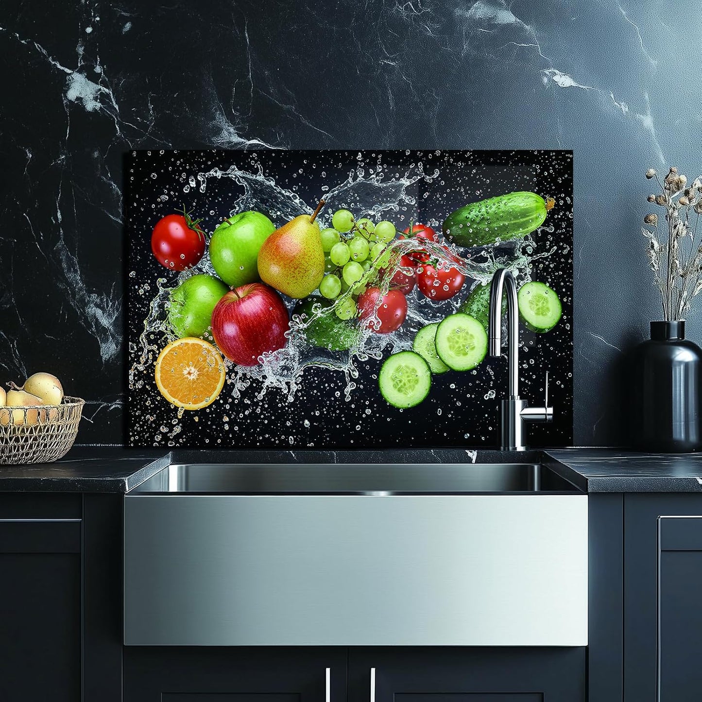 Fruit Tempered Glass Kitchen Backsplash