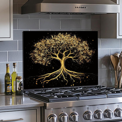 Tree of Life Tempered Glass Kitchen Backsplash