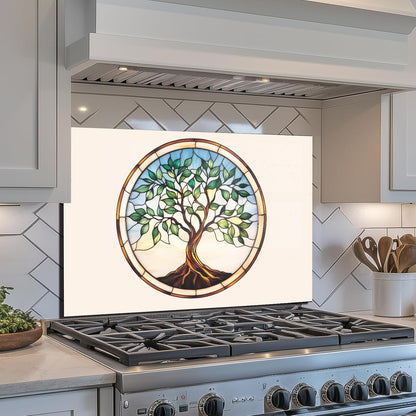 Tree of Life Tempered Glass Kitchen Backsplash
