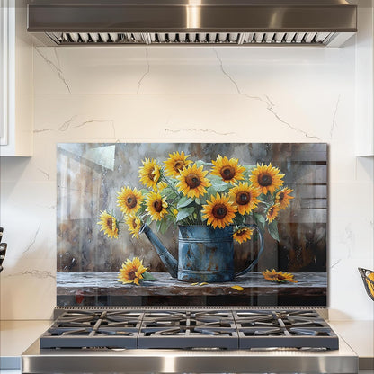 Sunflower Tempered Glass Kitchen Backsplash