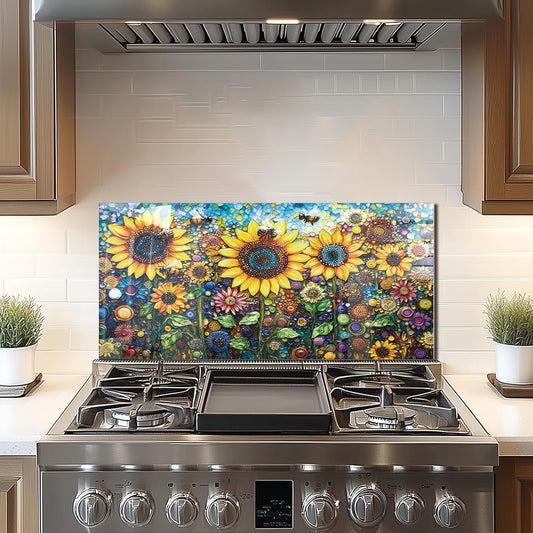Tempered Glass Sunflower Stove Backsplash Top Cover