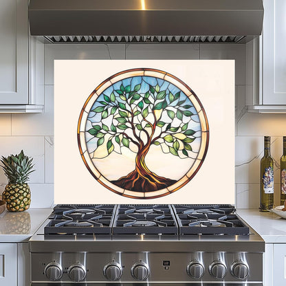 Tree of Life Tempered Glass Kitchen Backsplash