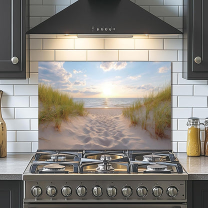 Beach Tempered Glass Kitchen Backsplash