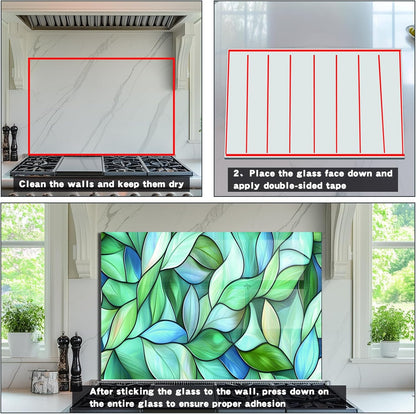 Leaves Tempered Glass Kitchen Backsplash