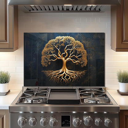 Tempered Glass Tree of Life Kitchen Wall Decor Splashback
