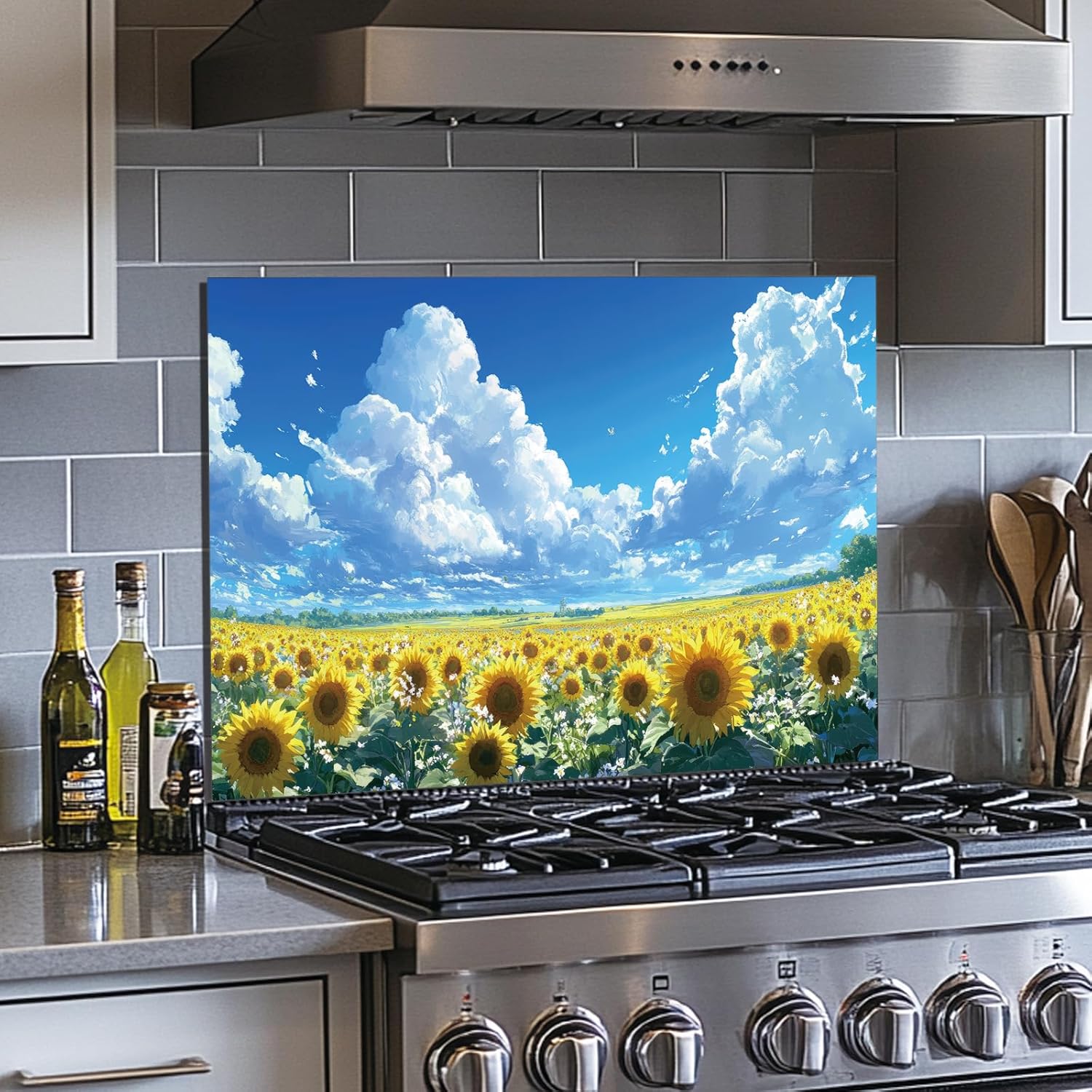 Sunflower Stove Splashback Glass Backsplash lifestyle view