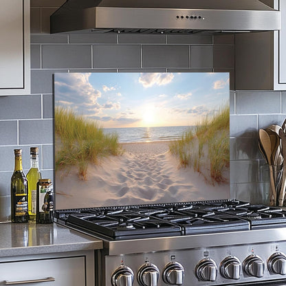 Beach Tempered Glass Kitchen Backsplash