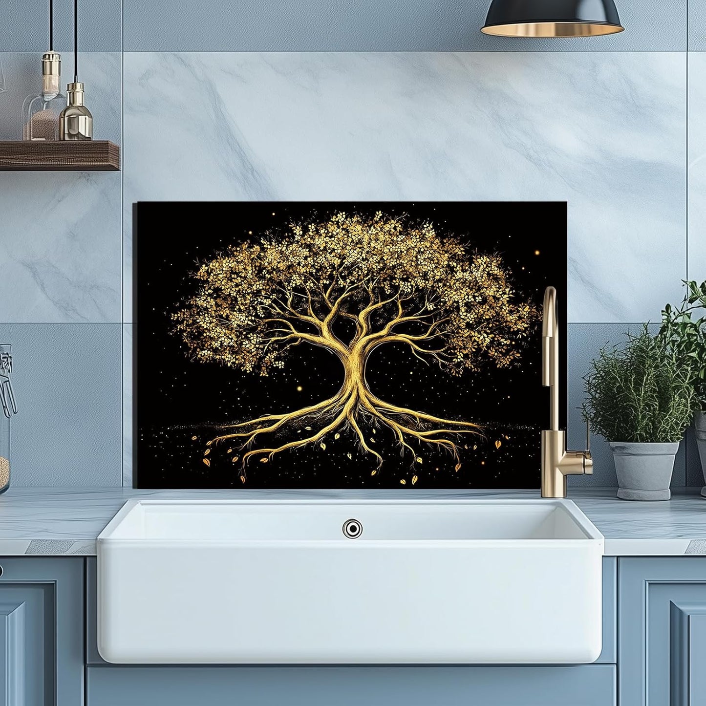Tree of Life Tempered Glass Kitchen Backsplash