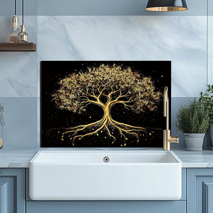 Tree of Life Tempered Glass Kitchen Backsplash