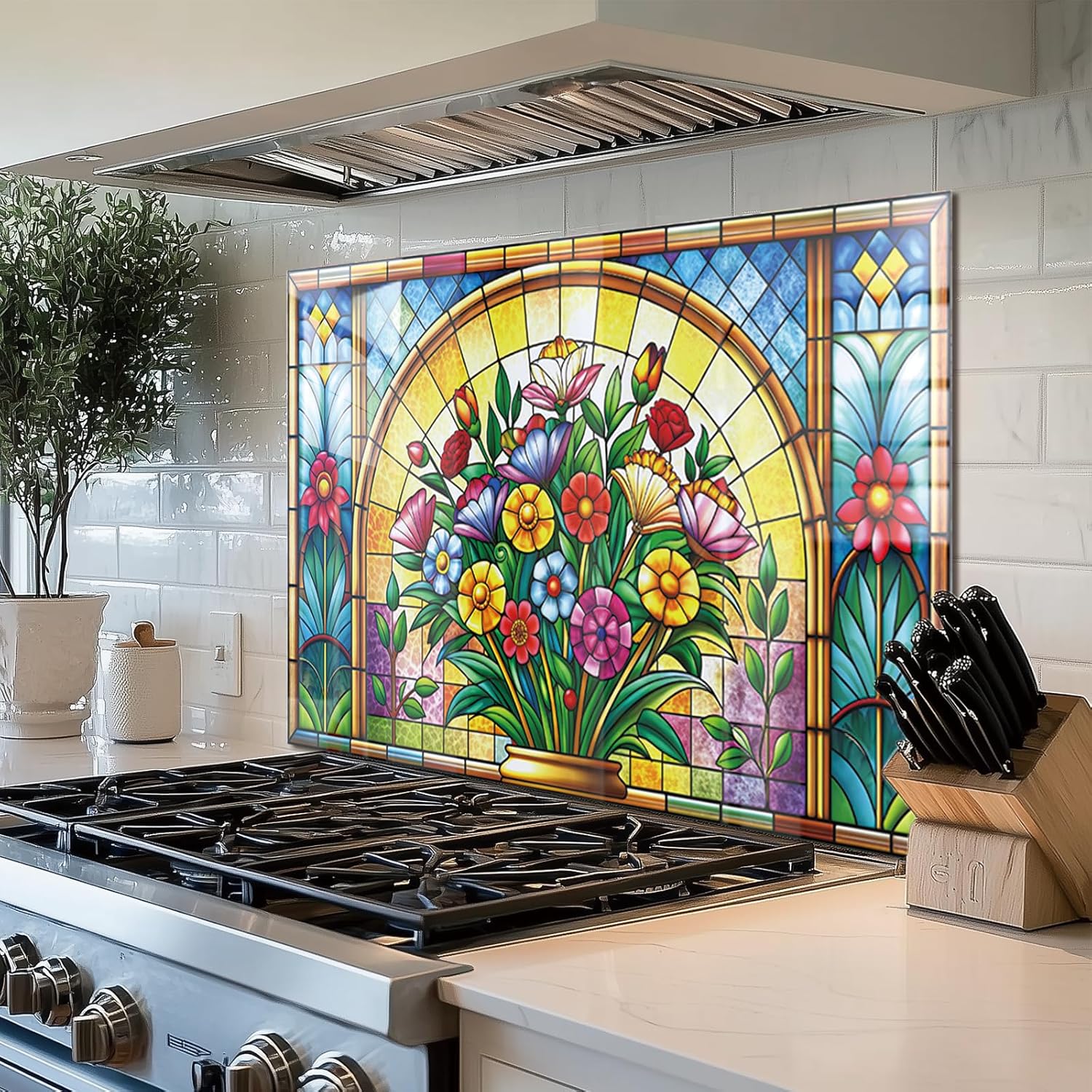 Mosaic Window Tempered Glass Kitchen Backsplash detail view