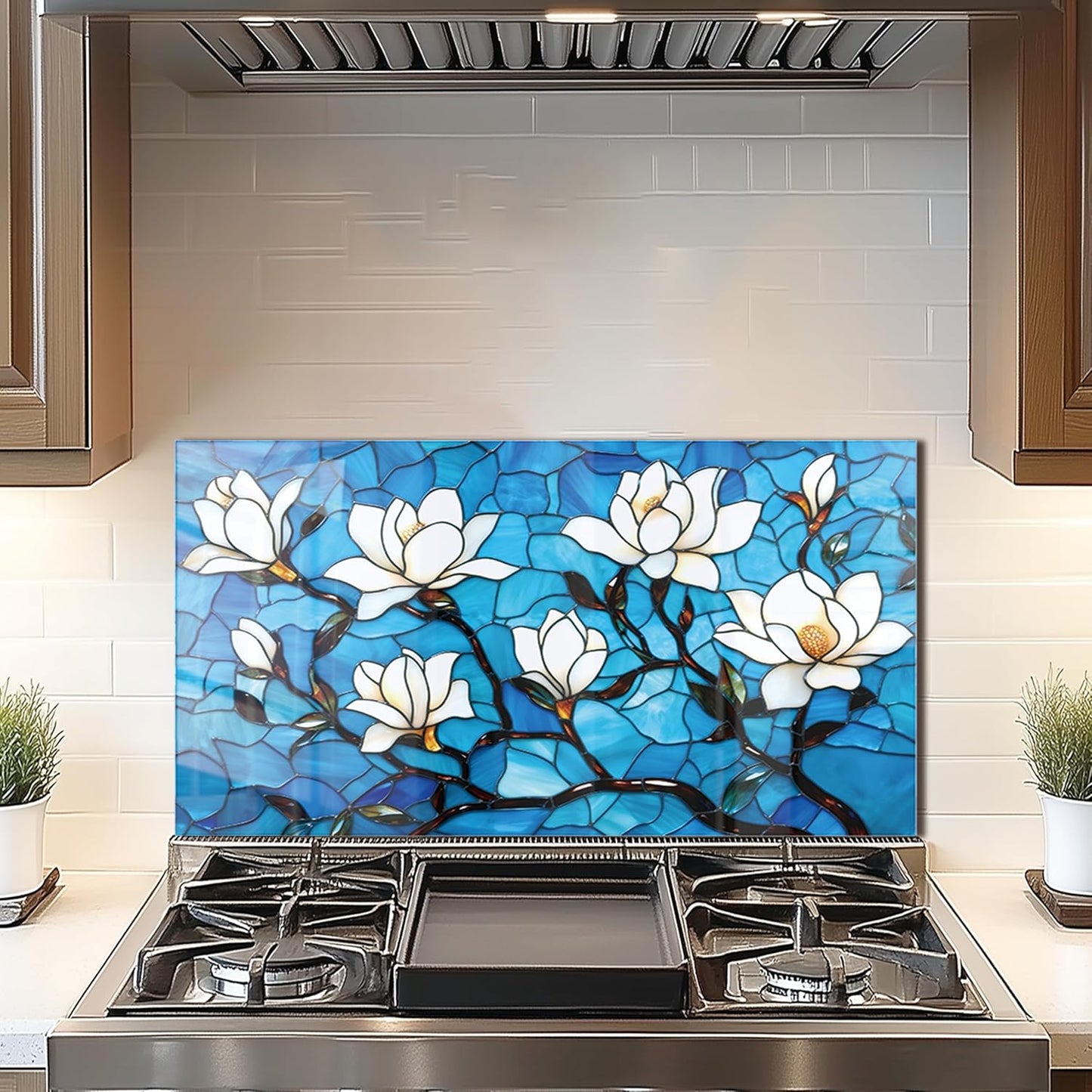Lotus Tempered Glass Kitchen Backsplash