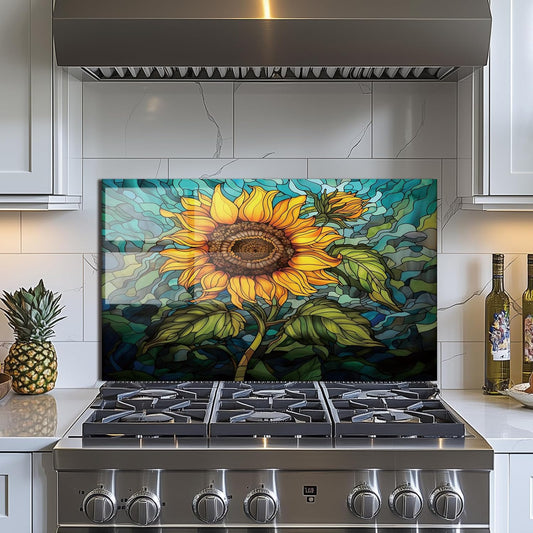 Sunflower - Tempered Glass Backsplash for Kitchen