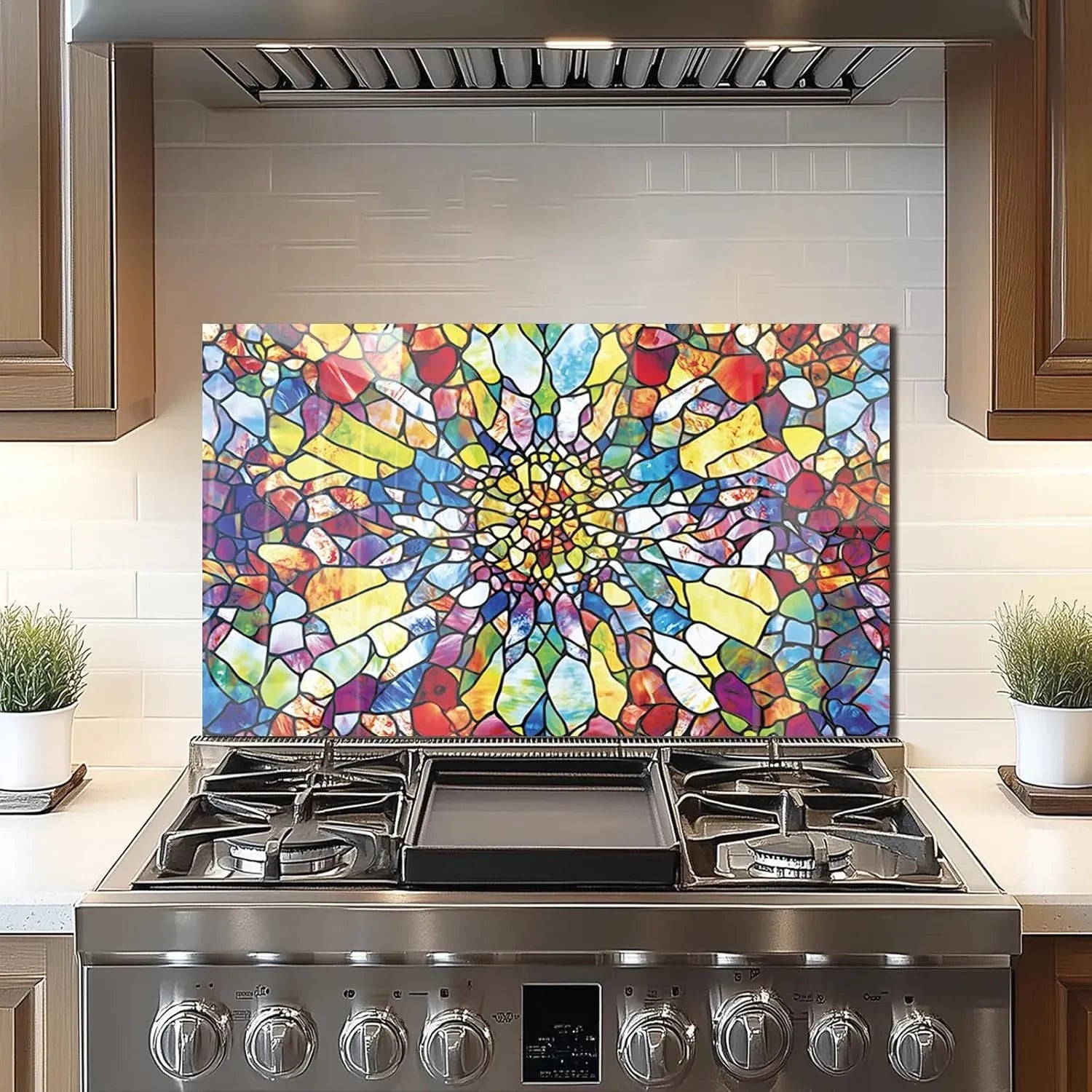 Tempered Glass Mosaic Abstract Window Stove Backsplash Cover - Colorful Geometric Pattern