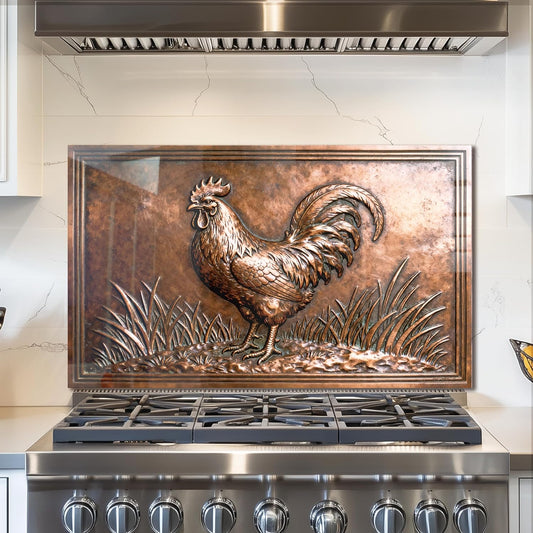 Rooster Tempered Glass Kitchen Backsplash