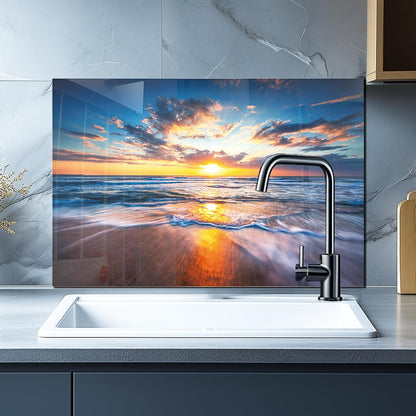 Sea Beach Tempered Glass Kitchen Backsplash