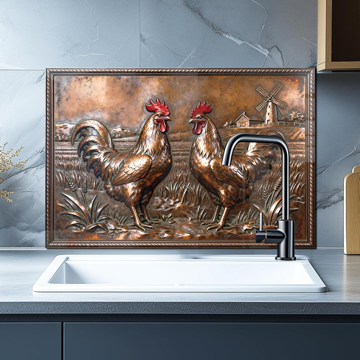 Copper Rooster Tempered Glass Kitchen Backsplash product image 5