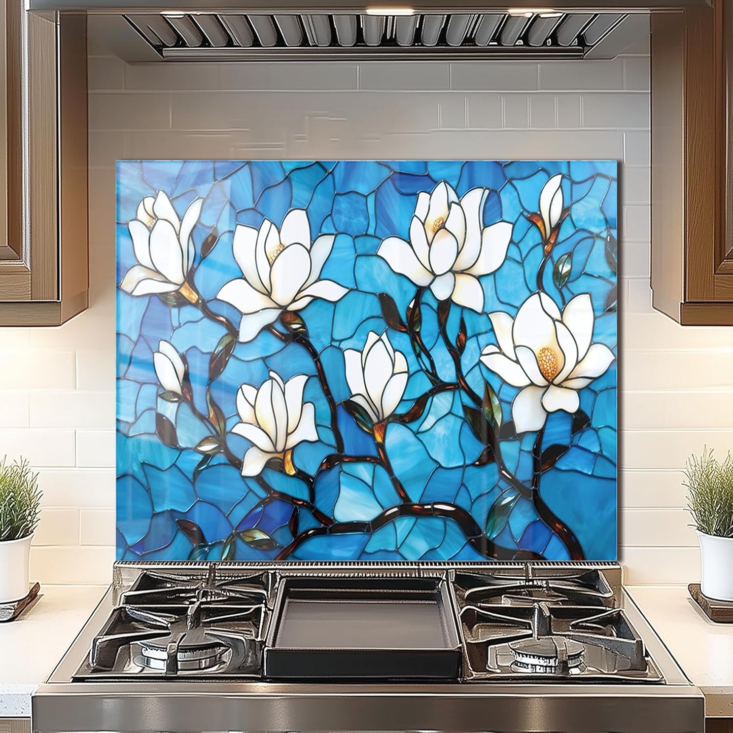 Lotus Tempered Glass Kitchen Backsplash