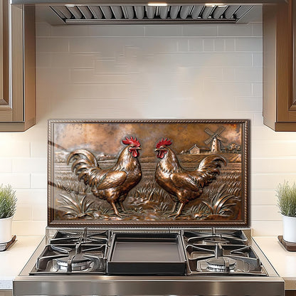 Copper Rooster Tempered Glass Kitchen Backsplash
