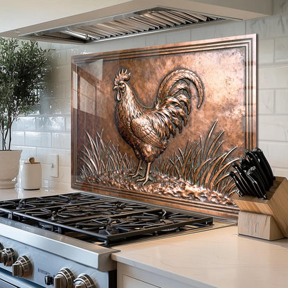 Rooster Tempered Glass Kitchen Backsplash