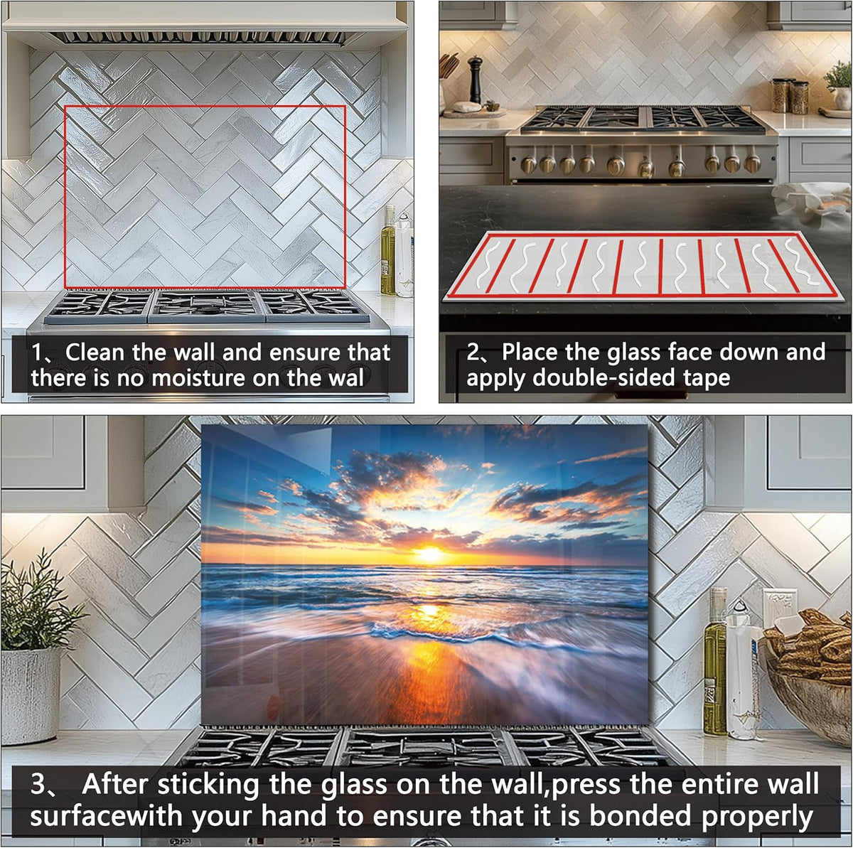 Sea Beach Tempered Glass Kitchen Backsplash product image 4