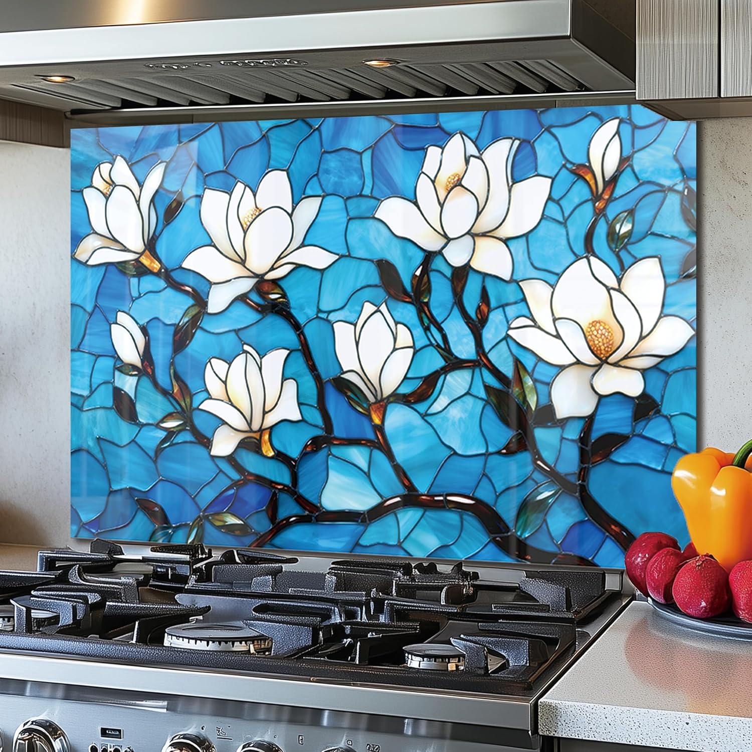 Lotus Tempered Glass Kitchen Backsplash detail view