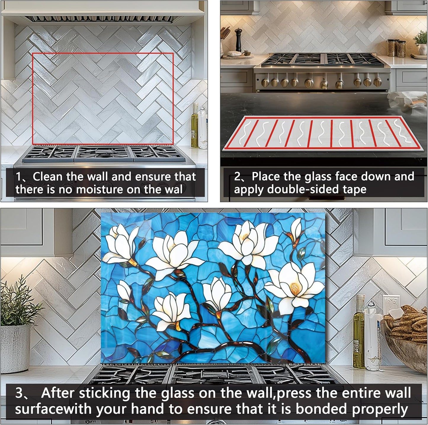 Lotus Tempered Glass Kitchen Backsplash