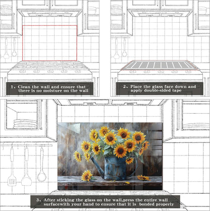 Sunflower Tempered Glass Kitchen Backsplash
