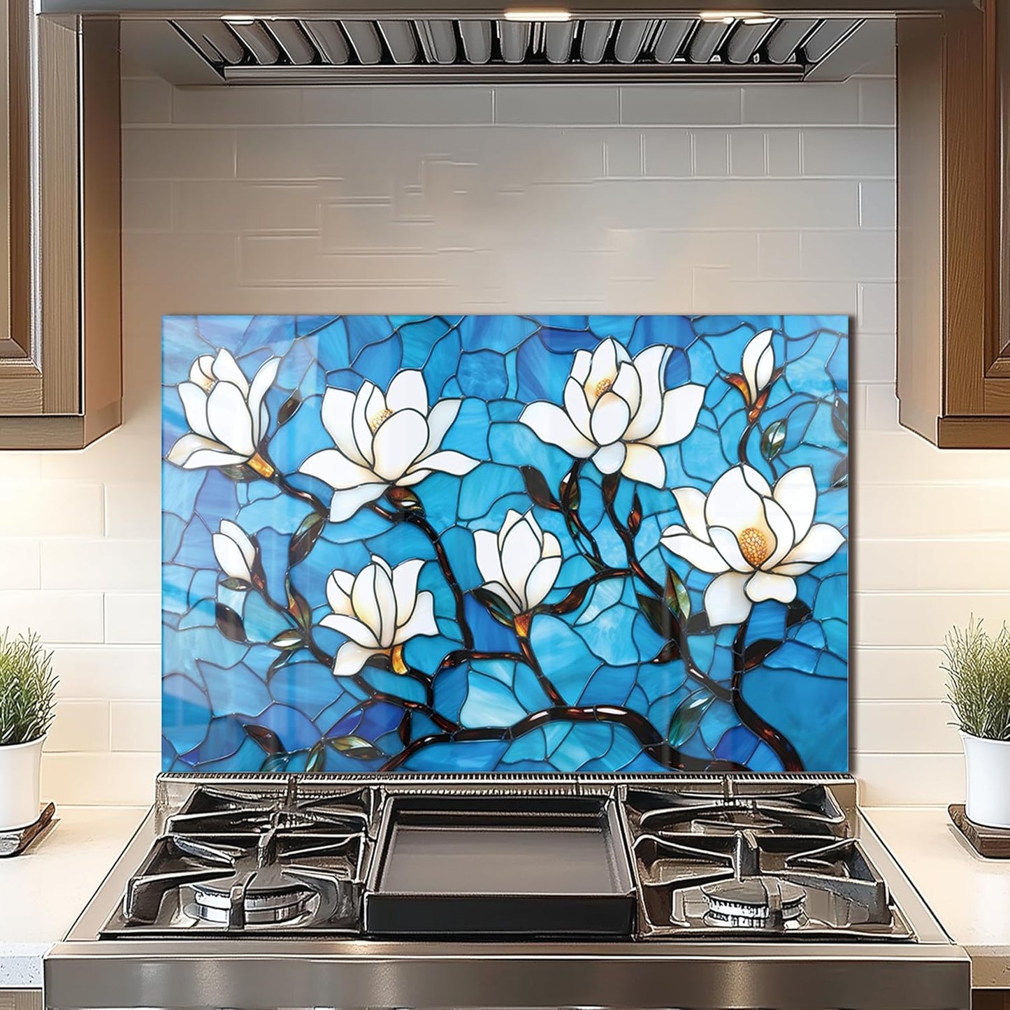 Lotus Tempered Glass Kitchen Backsplash
