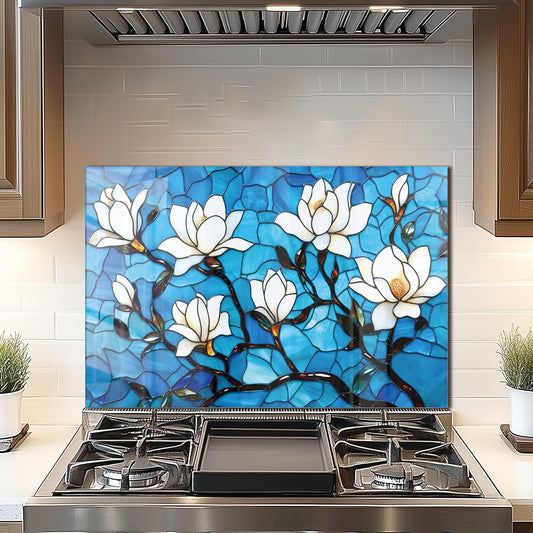 Lotus Tempered Glass Kitchen Backsplash