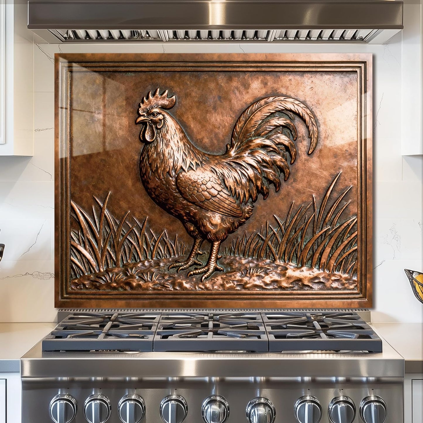 Rooster Tempered Glass Kitchen Backsplash