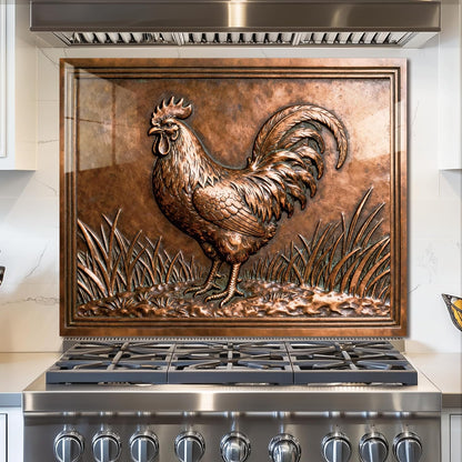 Rooster Tempered Glass Kitchen Backsplash