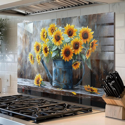 Sunflower Tempered Glass Kitchen Backsplash