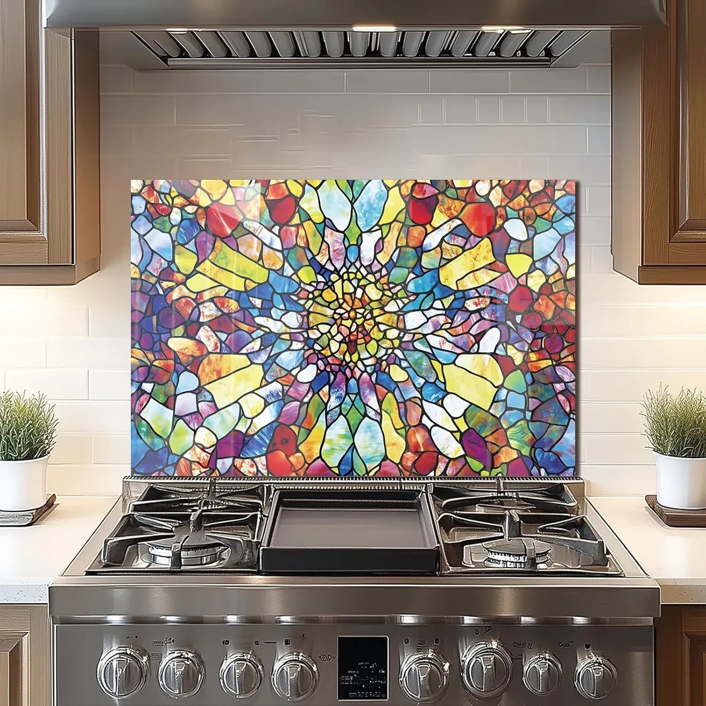 Tempered Glass Mosaic Abstract Window Stove Backsplash Cover - Bright Abstract Mosaic Art