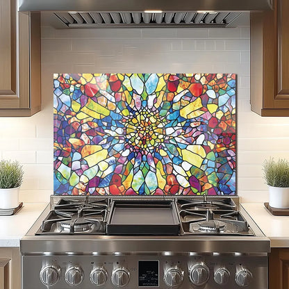 Tempered Glass Mosaic Abstract Window Stove Backsplash Cover - Bright Abstract Mosaic Art