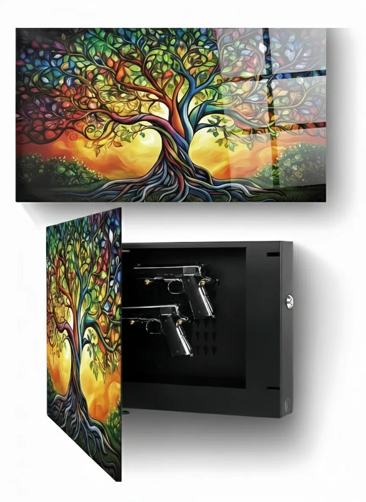 Tree of Life Wall Art Hidden Gun Safe Cabinet with Fingerprint Lock
